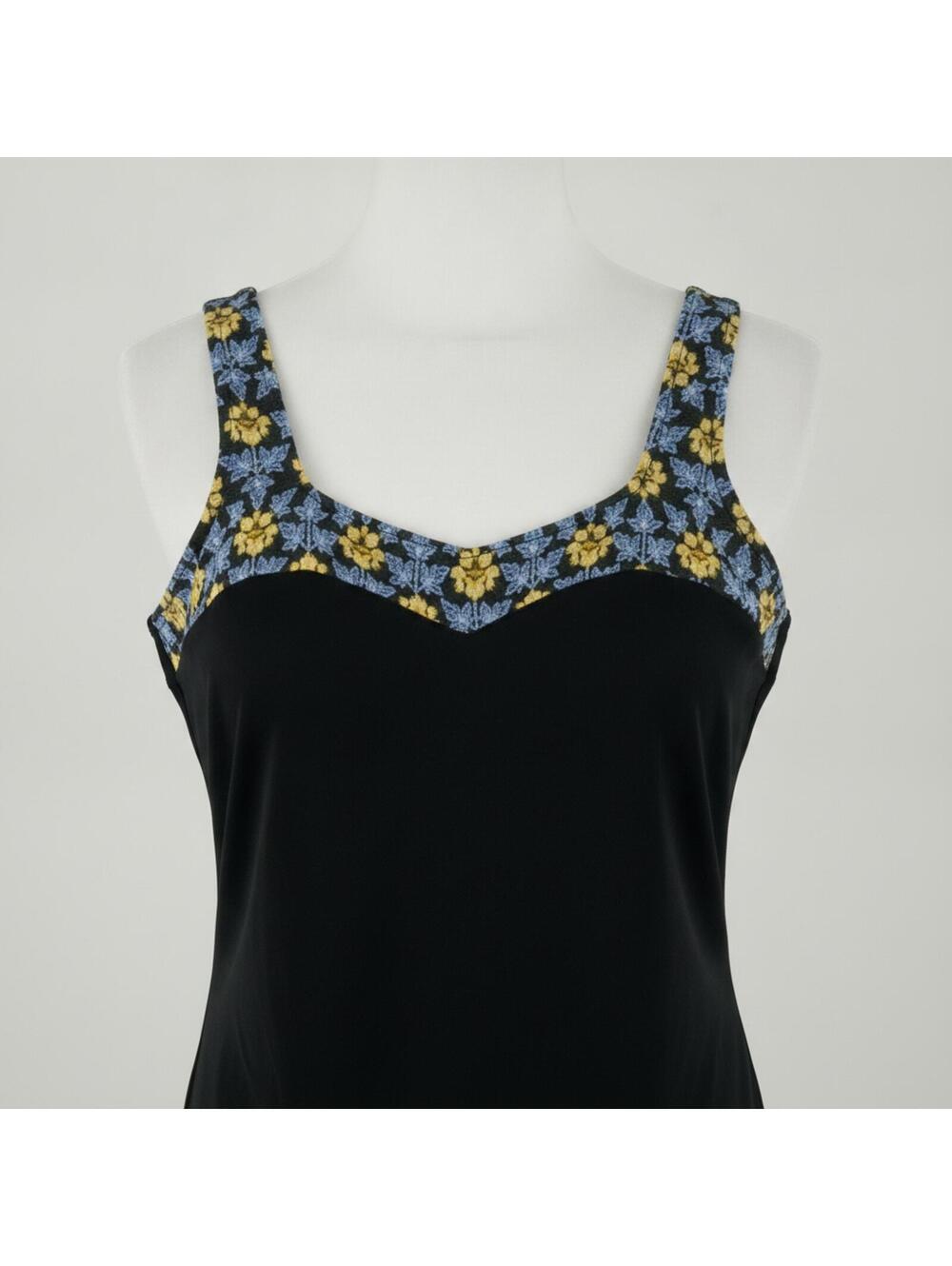 Fit 4 U Black Floral Trim One-Piece Swimsuit Size 12